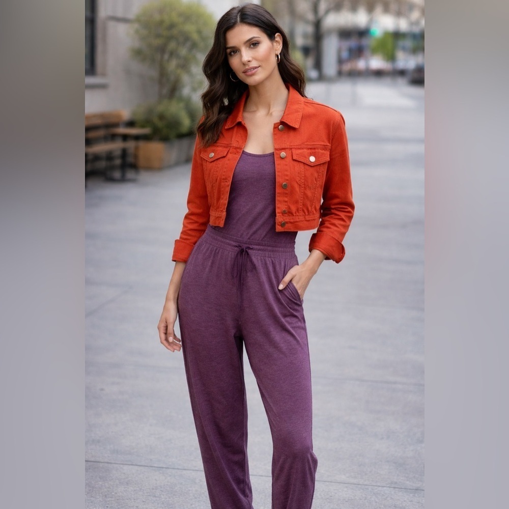 Theory Women’s Burnt Orange Cropped Jean Jacket Size Large Vintage